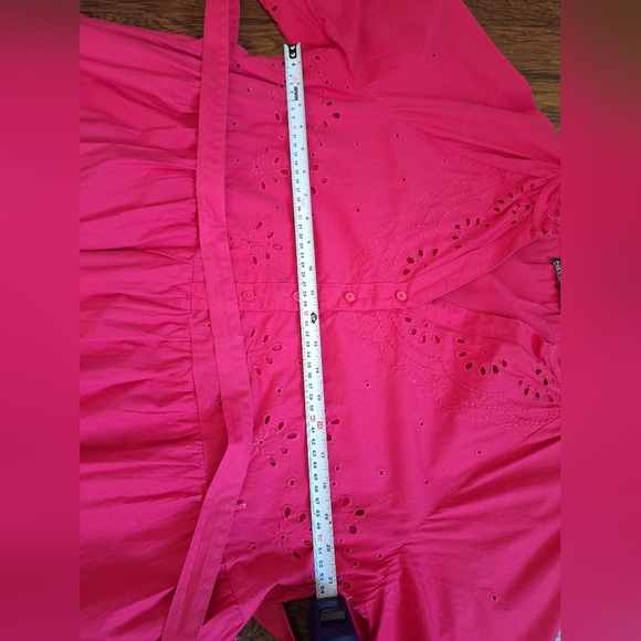 Kids Pink Eyelet Cotton Dress with Waist Tie - Picture 5 of 5